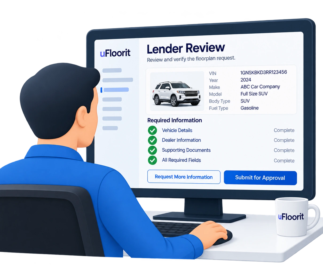 Lender processor reviewing a floorplan request
